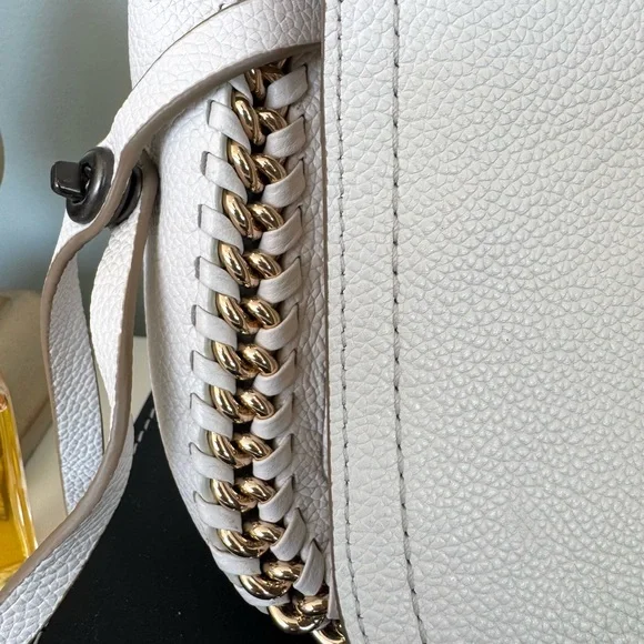 Coach Soft White Pebble Leather Crossbody with Gold Chain Trim. NWOT Medium SZ - Picture 4 of 16
